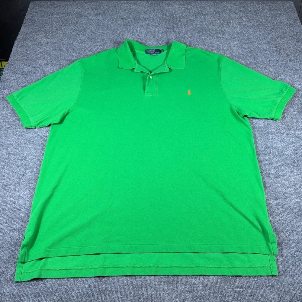 Polo Ralph Lauren Mens 2XLT Tall Green Short Sleeve Pique Polo Orange Pony Logo